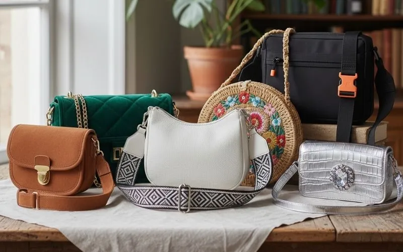 Een gevarieerde collectie stijlvolle Crossbody Cross Body Tassen, met verschillende materialen zoals leer en canvas.