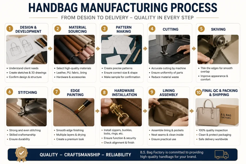 proceso de fabricación de bolsos personalizados en B.S. Bag Factory